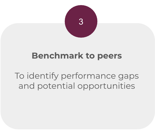 Benchmark to peers To identify performance gaps and potential opportunities
